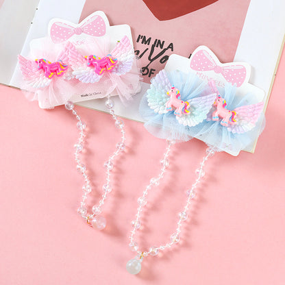 M42 Boxed Tulle Flower & Cartoon Wing Hair Clips for Kids