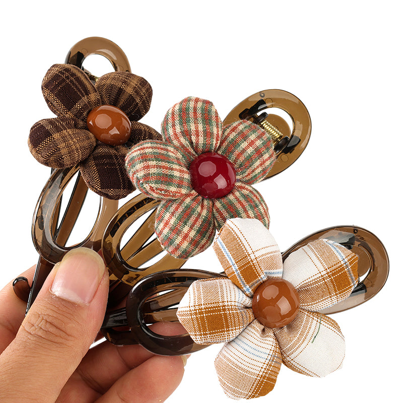M42 New Plaid Flower Twist Clip