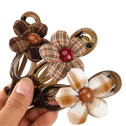 M42 New Plaid Flower Twist Clip