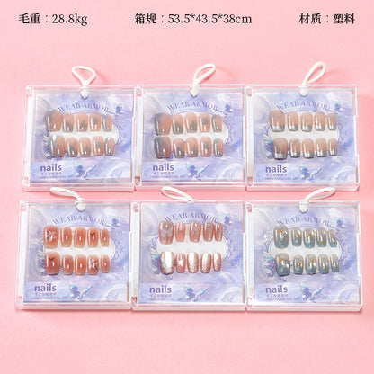 ZJ1019 Cat's Eye Printed Short Fake Nails M.52