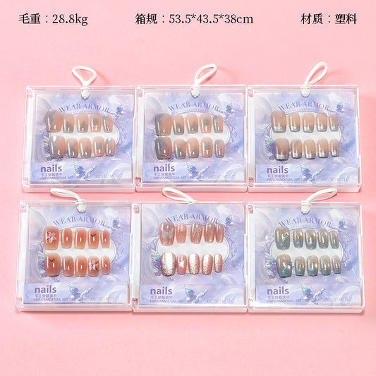 ZJ1019 Cat's Eye Printed Short Fake Nails M.52