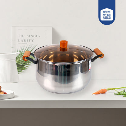 28cm 304 Stainless Steel Aishang Soup Pot with Beech Handle and Double Bottom M.61 JPDB