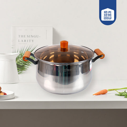 28cm 304 Stainless Steel Aishang Soup Pot with Beech Handle and Double Bottom M.61 JPDB