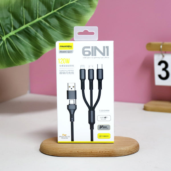 Q27 6-in-1 120W Fast Charging Cable, Compatible with iPhone Android Type-C Devices A.12 JPDB