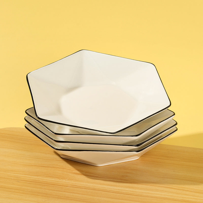 8 - inch Black - rimmed White Hexagonal Plate (First Grade) M.66 JPDB