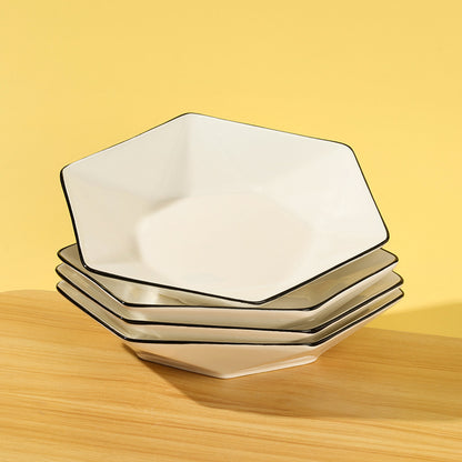 8 - inch Black - rimmed White Hexagonal Plate (First Grade) M.66 JPDB