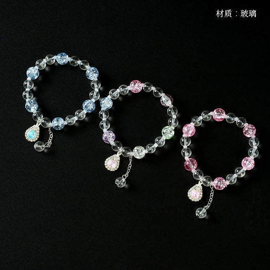 Crackle Bead Diamond-Accented Teardrop Pendant Bracelet  M.43