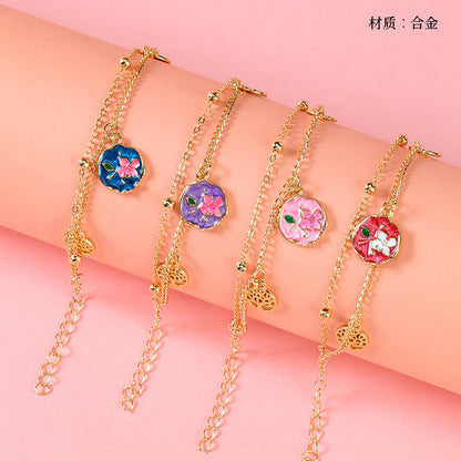 Double-Layer Enamel Flower Charm Bracelet  M.43
