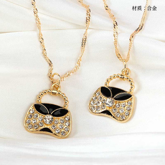 Fashionable Diamond - studded Bag - shaped Necklace M.43