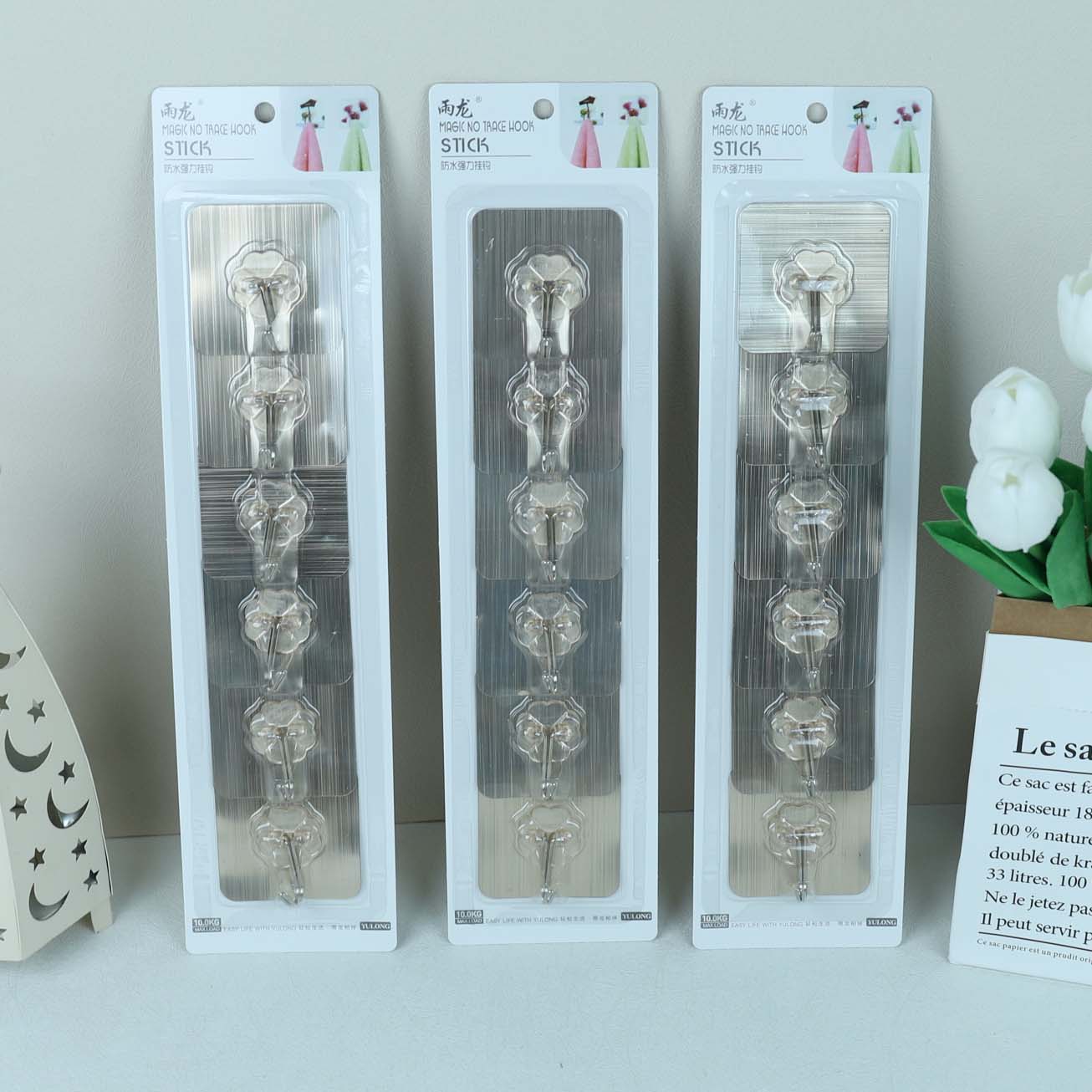 Yulong Model 8012 Adhesive Hooks - 6 Pcs Silver Type M.16