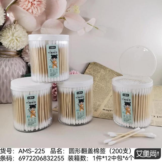 AMS-225 Round Box Flip-Top Cotton Swabs, 200 Pieces M.27