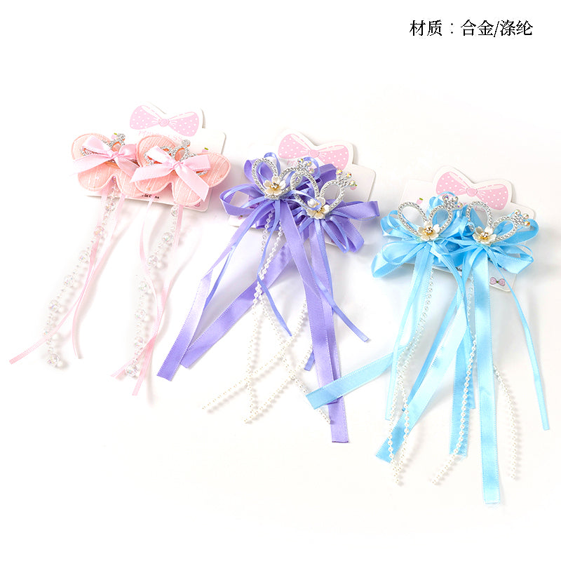 M42 Boxed Tassel & Ribbon Pair Hair Clips for Kids