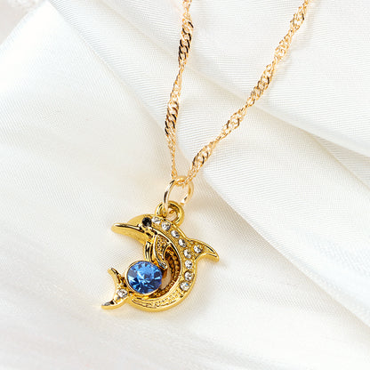 Blue Diamond Dolphin Water - wave Necklace M.43