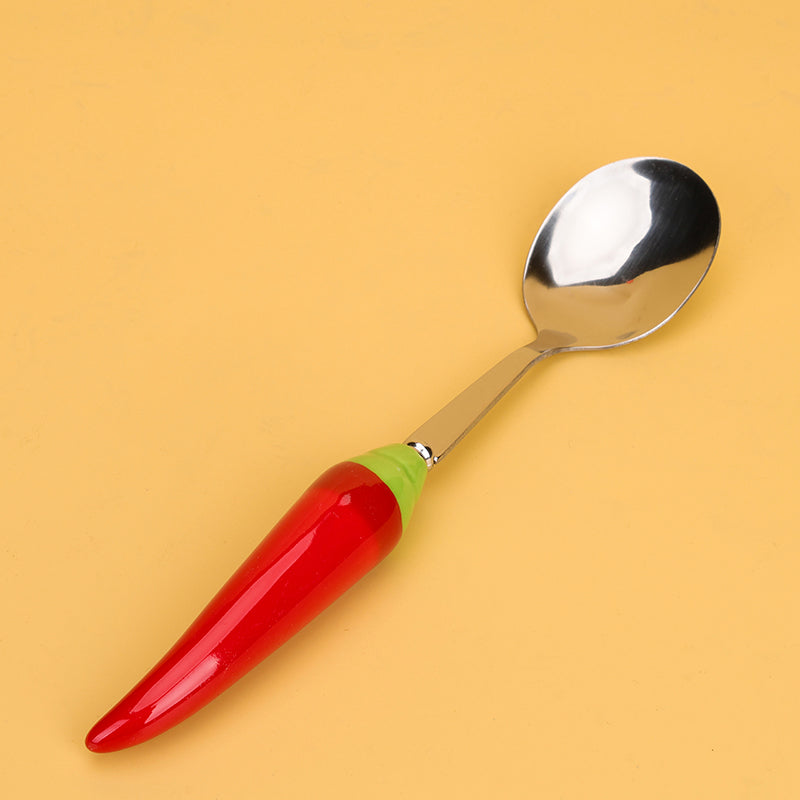 HSB-2 Chili Pattern Ceramic Handle No.2 Round Spoon M.66
