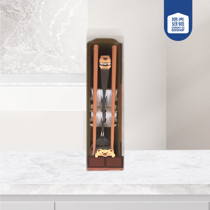 Brown Bear Chopsticks and Spoon Tableware Set M.66 JPDB