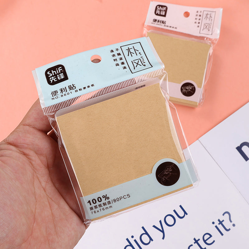 Xianfeng 8601 Kraft Paper Sticky Notes Unbleached 80g Thick 2 Sizes (7676/76101mm) for Office & School M.81