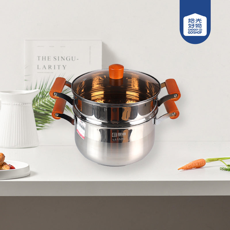 22cm 304 Stainless Steel Aishang Soup & Steamer Pot with Beech Handle and Double Bottom M.61 JPDB