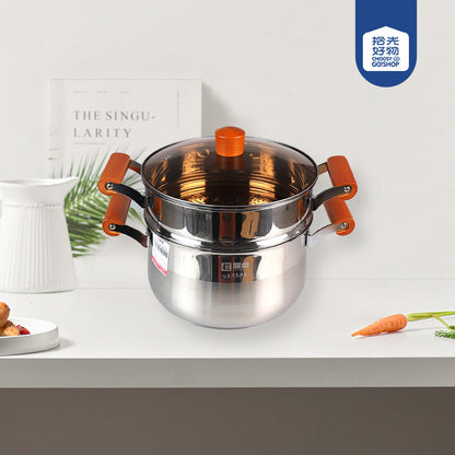 22cm 304 Stainless Steel Aishang Soup & Steamer Pot with Beech Handle and Double Bottom M.61 JPDB