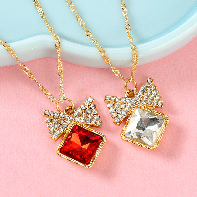 Cubic Zirconia Micro - Pave Bow - shaped Necklace M.43