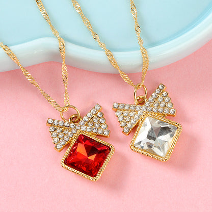 Cubic Zirconia Micro - Pave Bow - shaped Necklace M.43