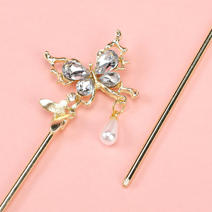 M42 Hair Pin with Crystal Butterfly & Pearl Pendant Details