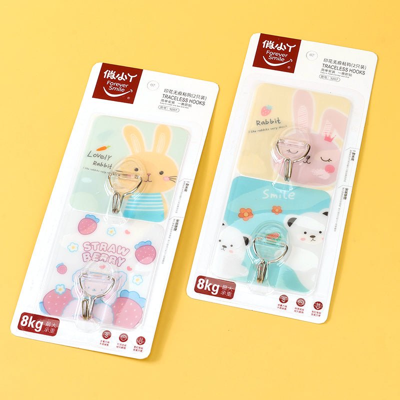 Qiaoxiaoya Model 9207 Adhesive Hooks - 2 Pcs Square Cartoon Design M.16
