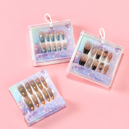 ZJ1019 Cat's Eye Printed Long Fake Nails M.52