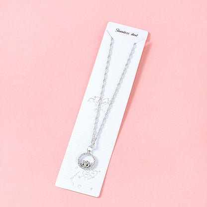 Cartoon Round - diamond Kitty Cat Necklace M.43