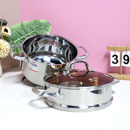 24cm 304 Stainless Steel Aishang Steamer & Soup Pot with Steel Handle and Double Bottom M.61 JPDB