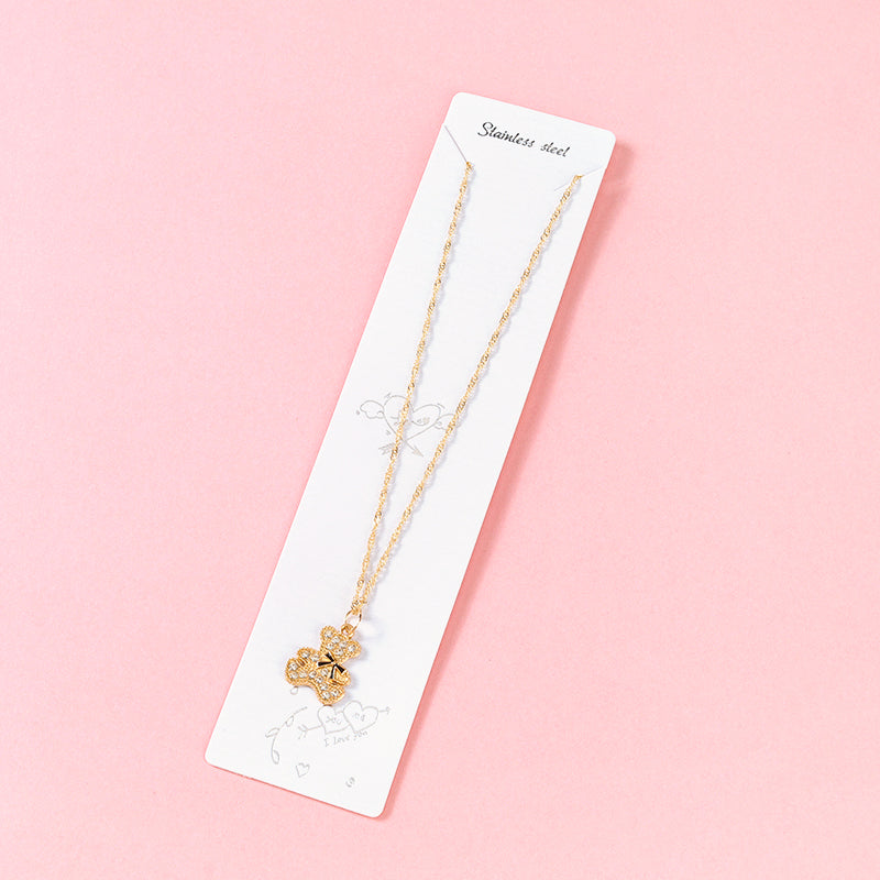 New - style Crystal Bow - tie Bear Necklace M.43