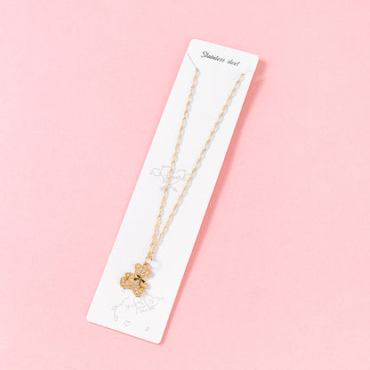 New - style Crystal Bow - tie Bear Necklace M.43