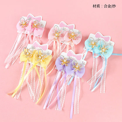 M42 Boxed Flower Bowtie & Ribbon Pair Hair Clips for Kids