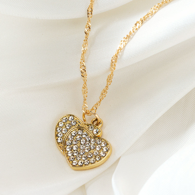Pave - set Diamond Double - heart Water - wave Necklace M.43