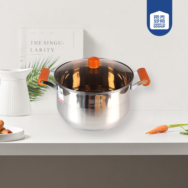 26cm 304 Stainless Steel Aishang Soup Pot with Beech Handle and Double Bottom M.61 JPDB