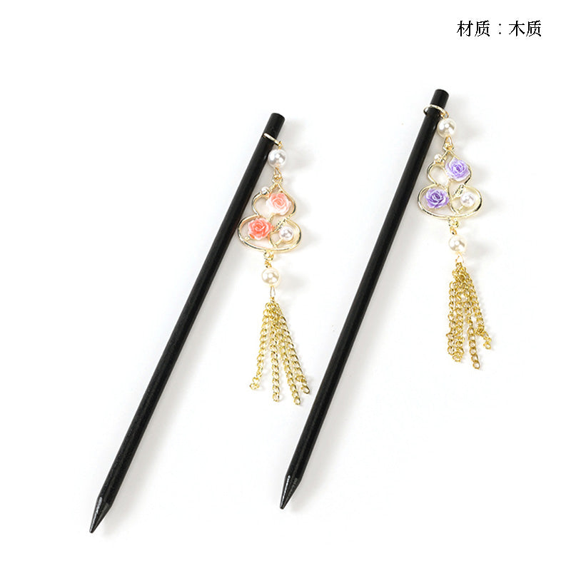 M42 Hair Pin with Wooden Pearl, Gourd & Tassel Details
