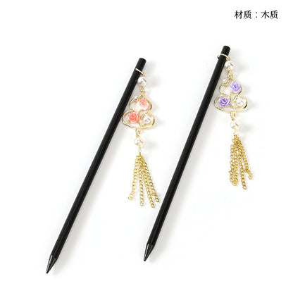 M42 Hair Pin with Wooden Pearl, Gourd & Tassel Details