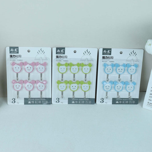 Yulong Model 5145 Adhesive Hooks - 6 Pcs Cartoon Smiley Face Design M.16