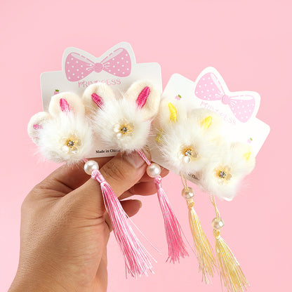 M42 Boxed Rabbit Ear & Tassel Pair Hair Clips for Kids