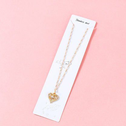 Pave Diamond Double Heart Necklace M.43