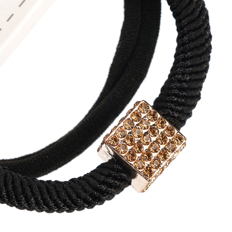 M42 2 Black Hair Ties with Full-Diamond Square Accessories