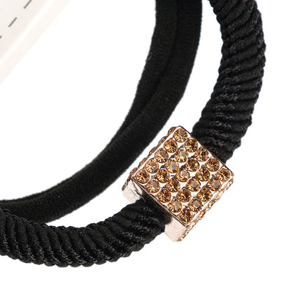 M42 2 Black Hair Ties with Full-Diamond Square Accessories