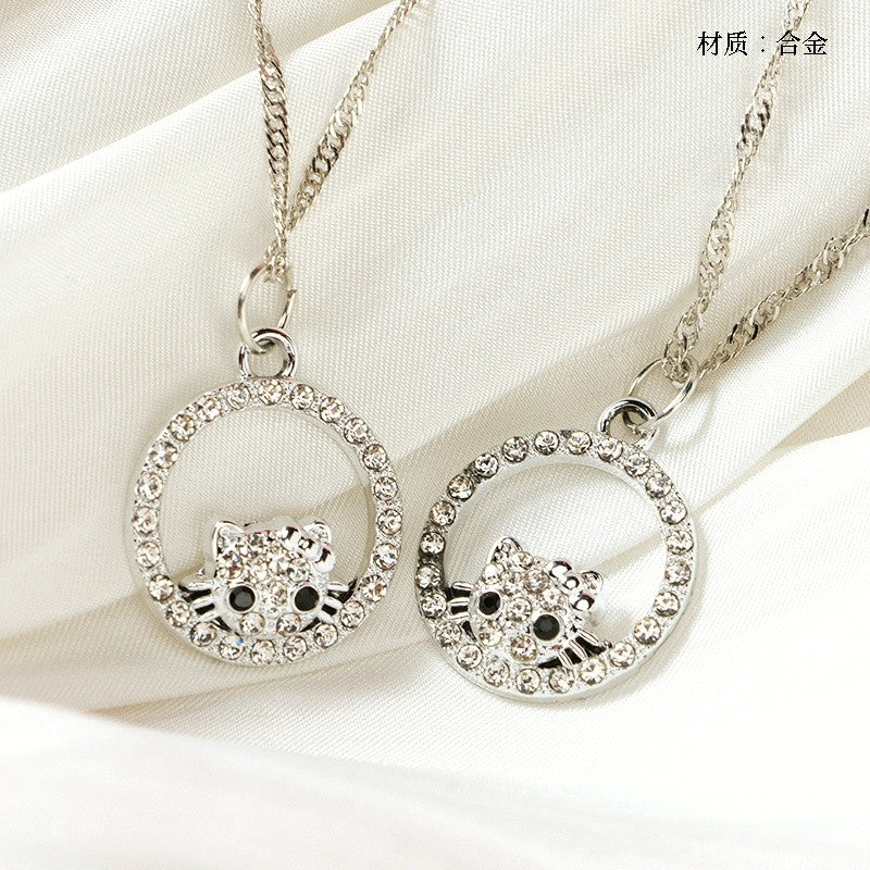 Cartoon Round - diamond Kitty Cat Necklace M.43