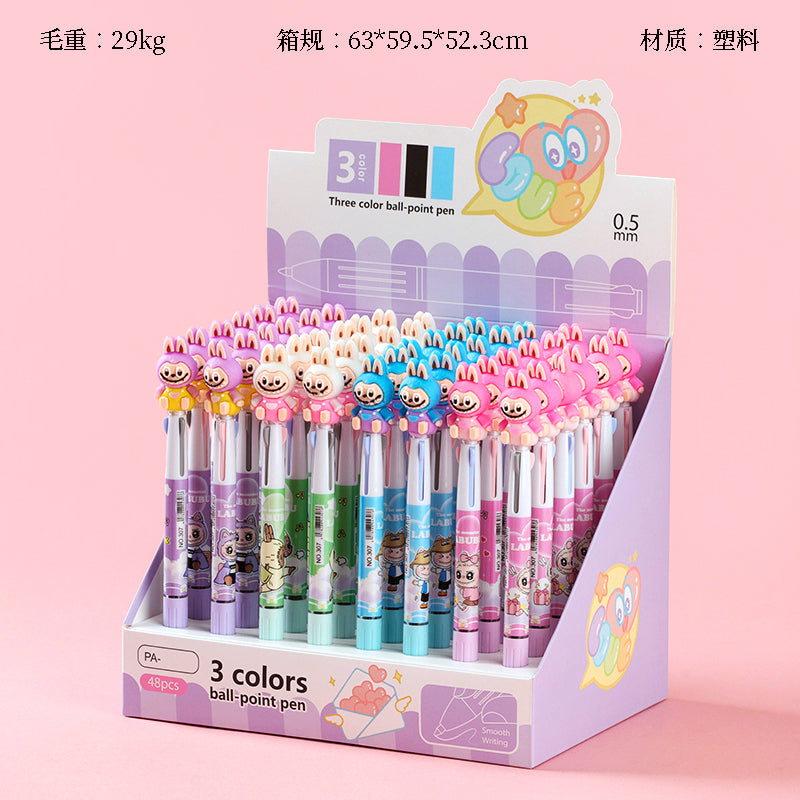 307 Labubu 3-Color Ballpoint Pen 0.5mm Black/Blue/Red Limited IP Design with Hidden Style M.82