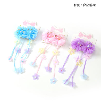 M42 Boxed Flower & Ribbon Pair Hair Clips for Kids