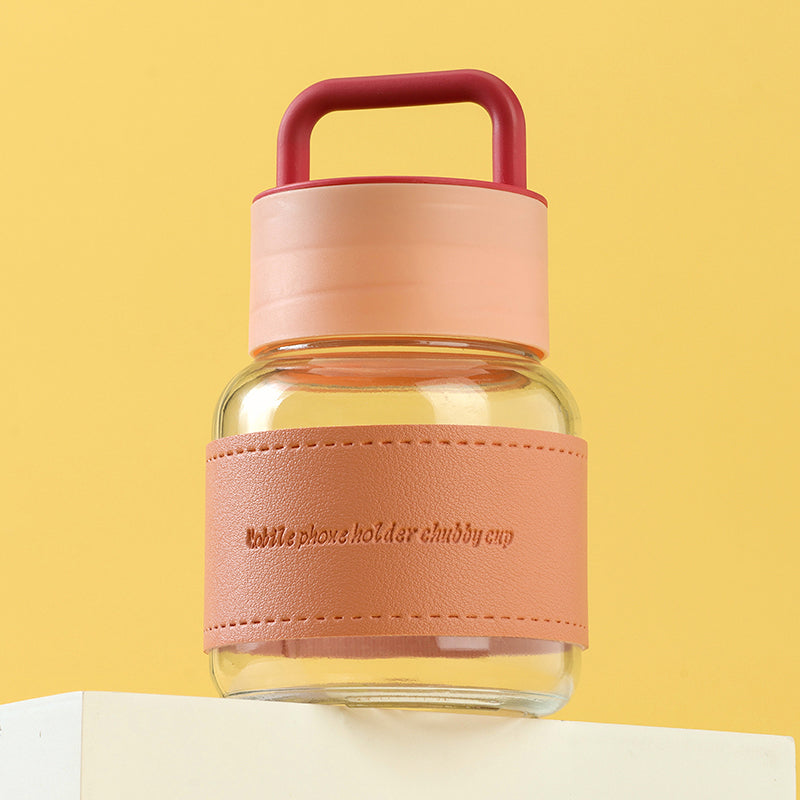 Chubby Glass Cup with Leather Sleeve and Carry Strap (Model 105) M.17