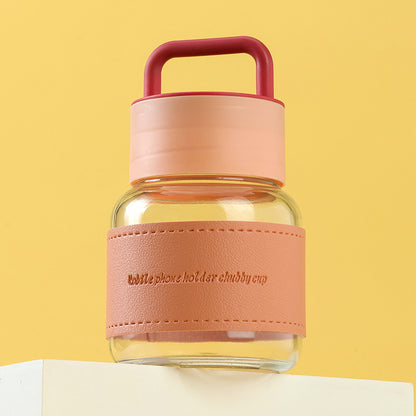 Chubby Glass Cup with Leather Sleeve and Carry Strap (Model 105) M.17