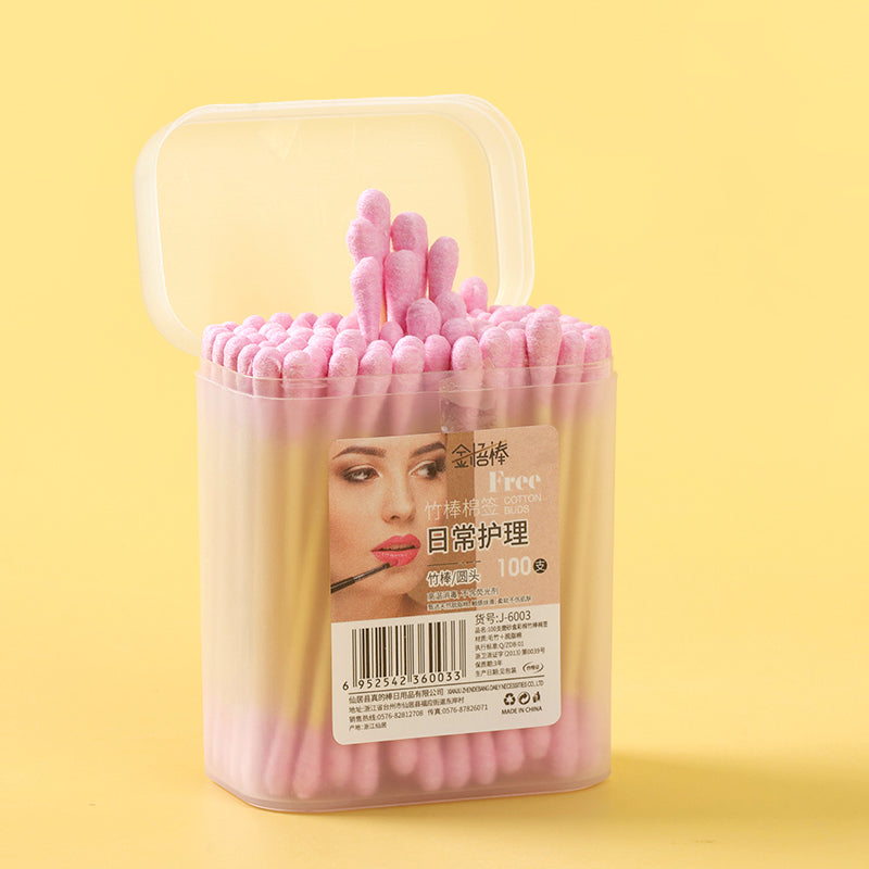 M.27-J-6003 Frosted Box Colored Cotton Bamboo Stick Cotton Swabs 100 Pieces