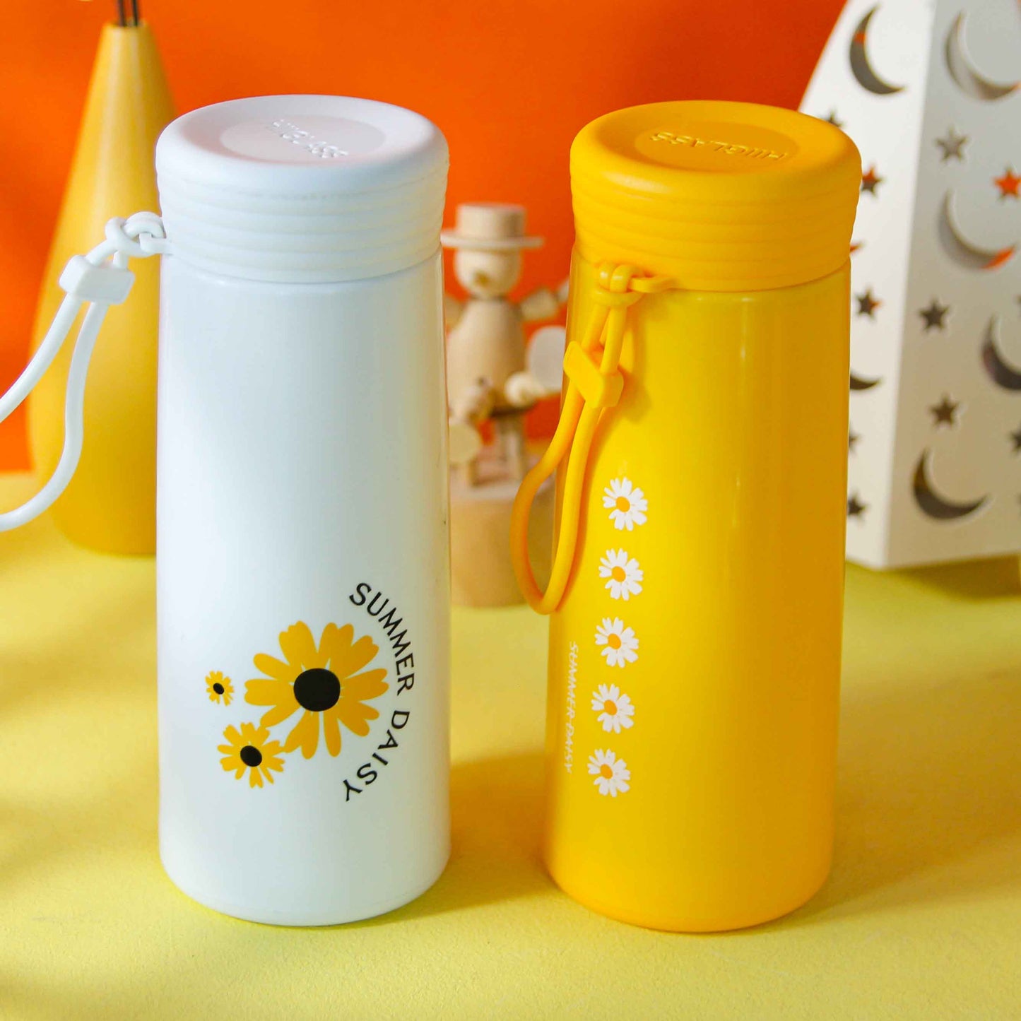 Glass Cup with Plastic Shell and Daisy Pattern (350ml) M.17