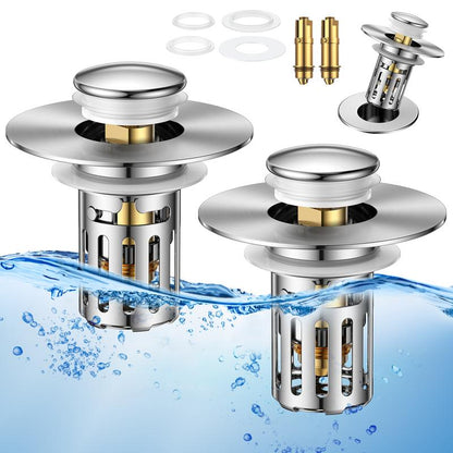 Tapón de drenaje para lavabo de baño, tapón de fregadero universal 2 en 1, emergente con filtro de acero inoxidable extraíble antiobstrucciones, tapón de drenaje para el cabello, tapón antiolor 