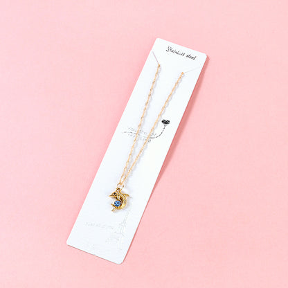 Blue Diamond Dolphin Water - wave Necklace M.43